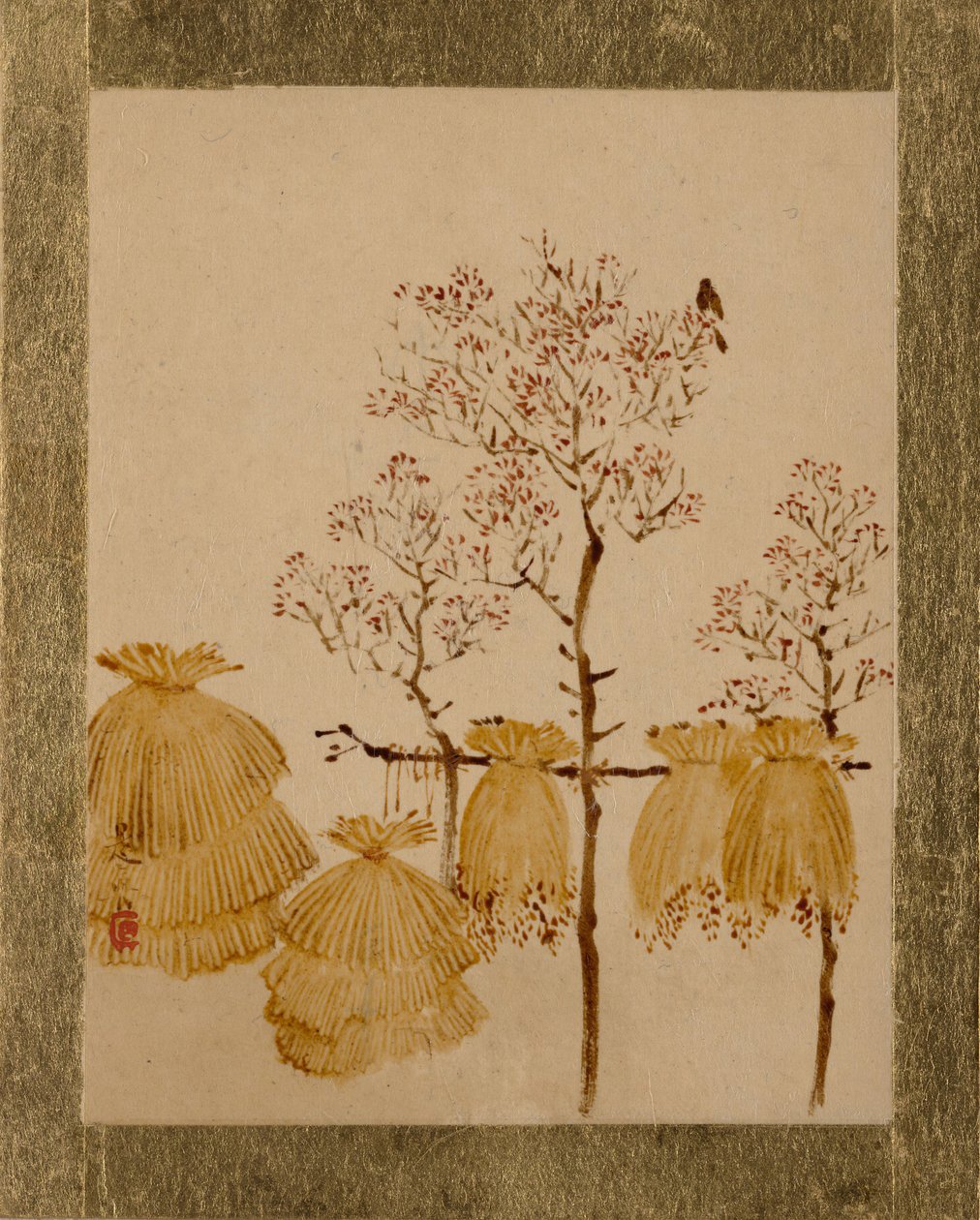 Rizsveremek és fák. alkotó: Shibata Zeshin
