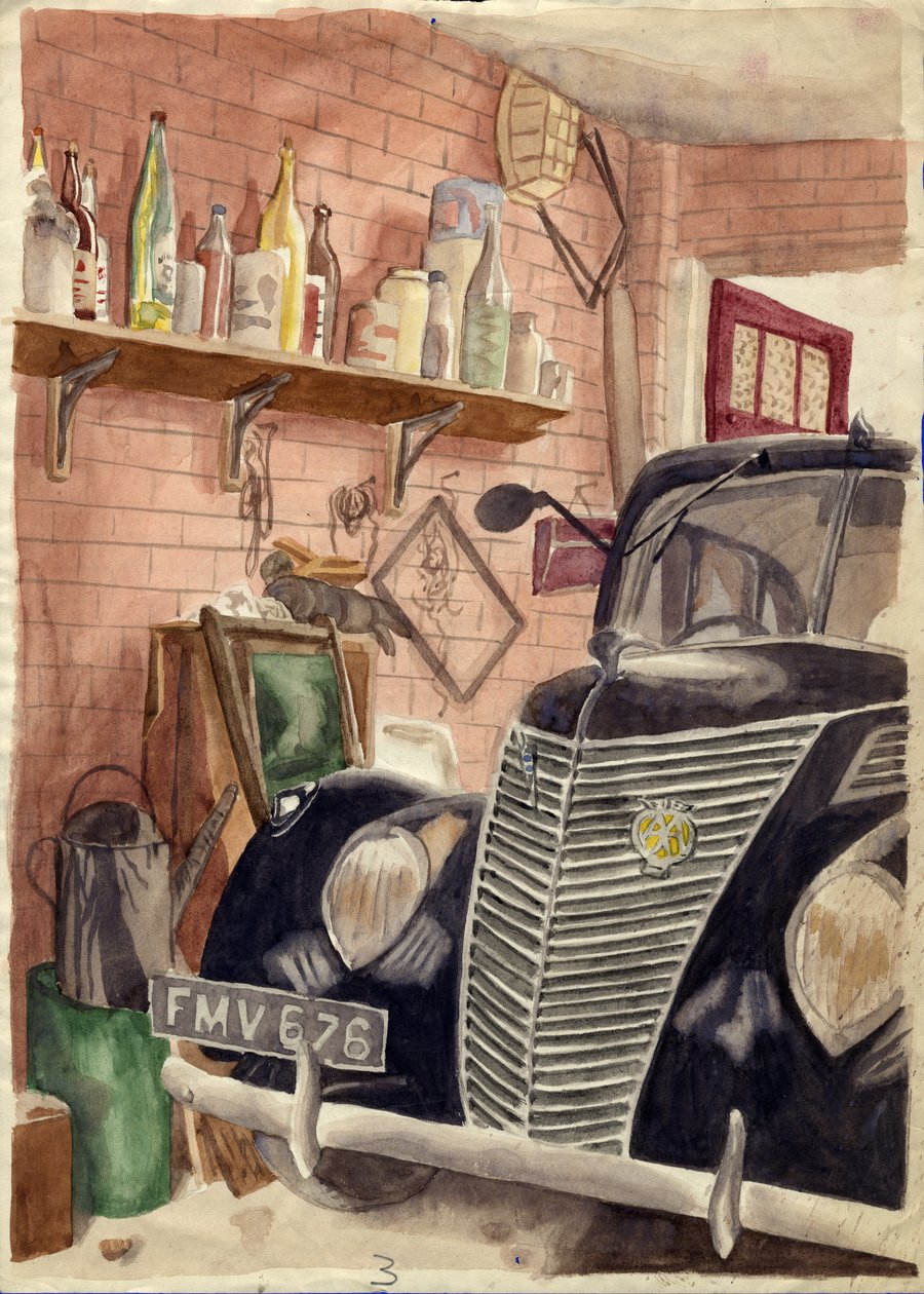 Autó garázsban, C1950. alkotó: Shirley Markham
