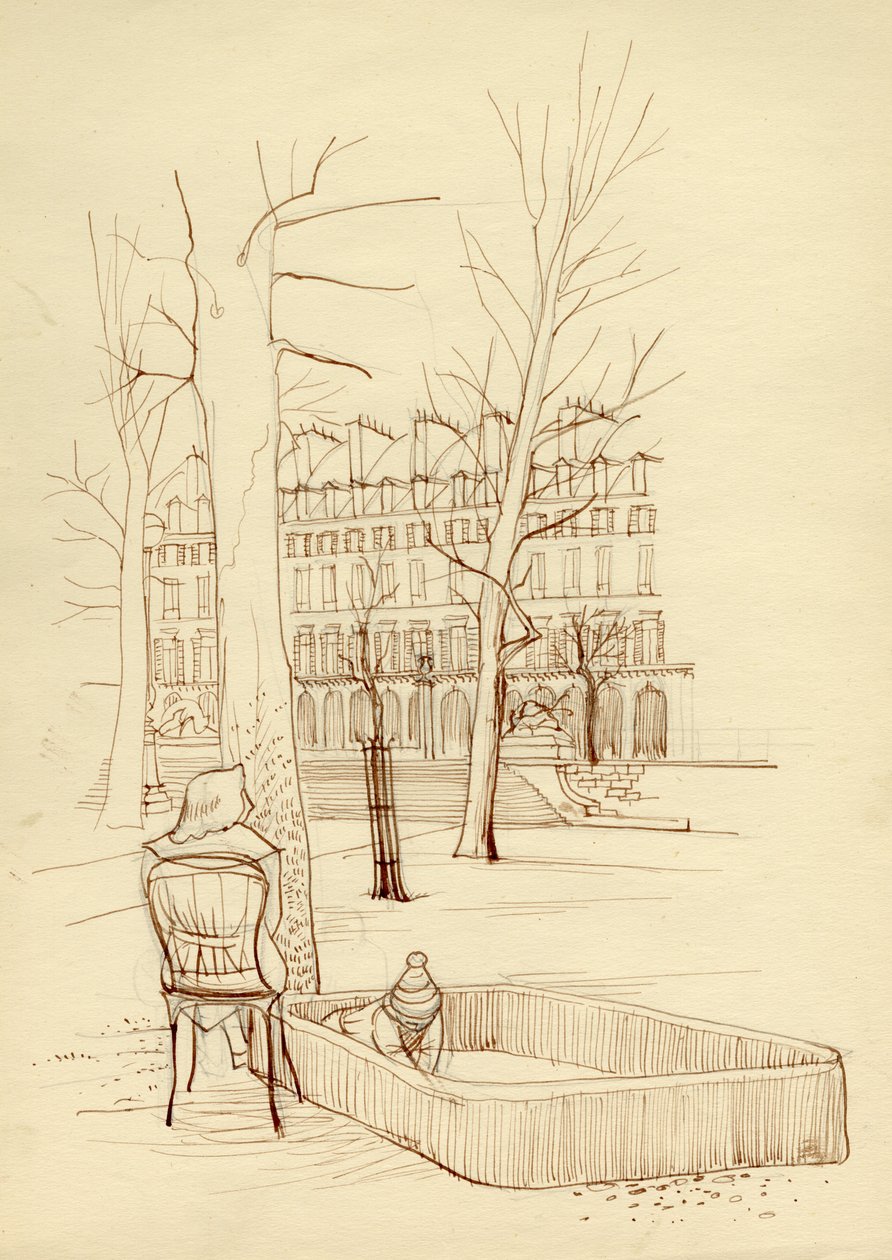 Gyermek játszó homokozóban, Párizs, Franciaország, 1951. alkotó: Shirley Markham
