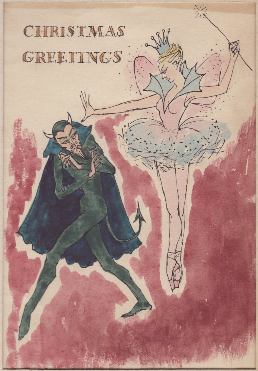 Ördög és tündér, karácsonyi üdvözlőlap, 1952. alkotó: Shirley Markham
