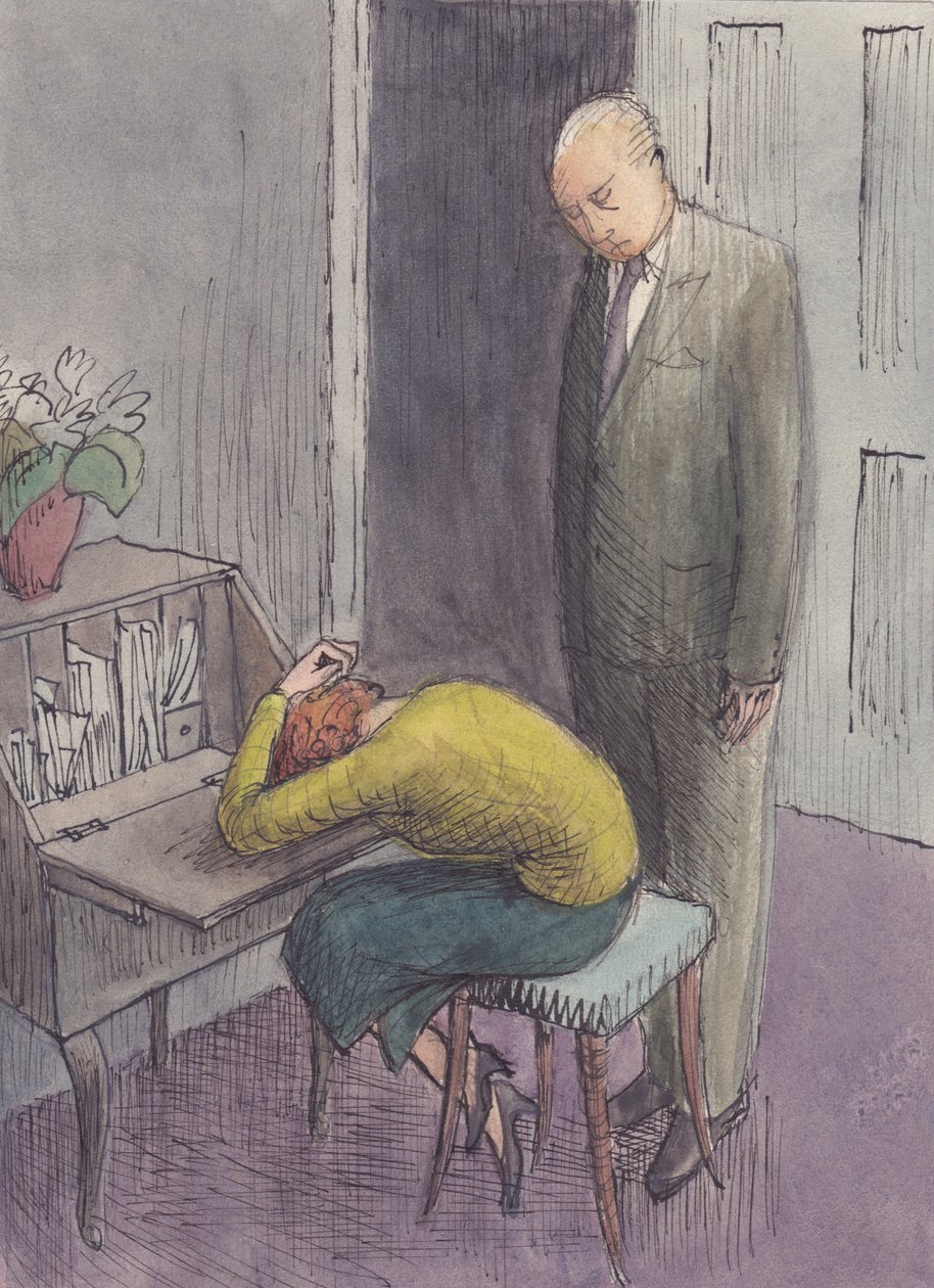 Férfi hanyatló nő fölött áll, 1952. alkotó: Shirley Markham
