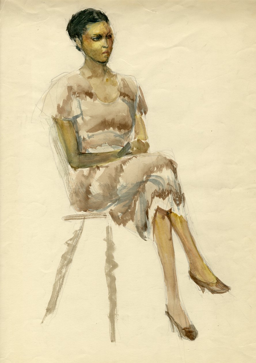 Ülő nő barna ruhában, c1952. alkotó: Shirley Markham