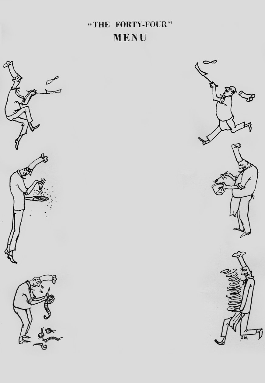 A Forty-Four étterem menüje, 1955. alkotó: Shirley Markham