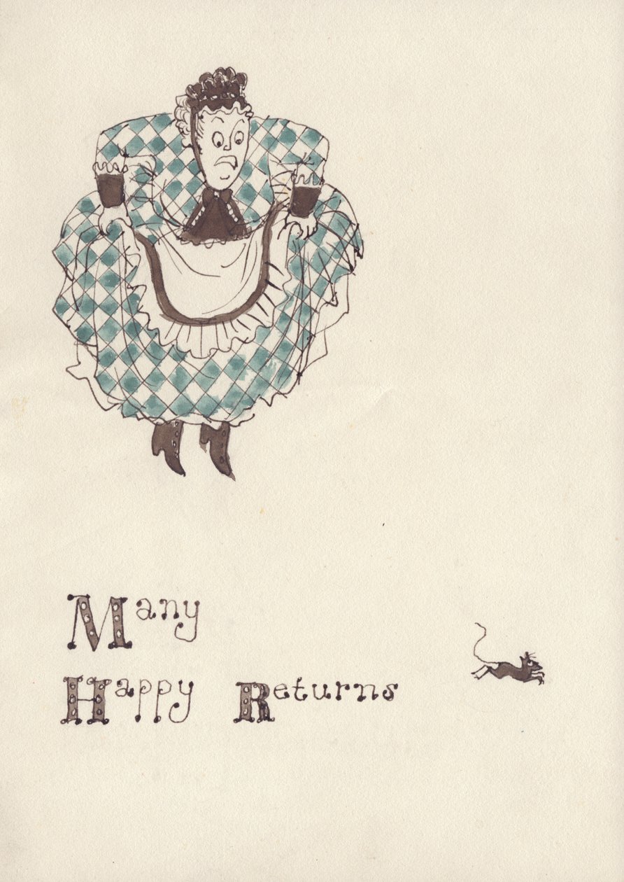 Nő megijedt egy egértől, c1950. alkotó: Shirley Markham