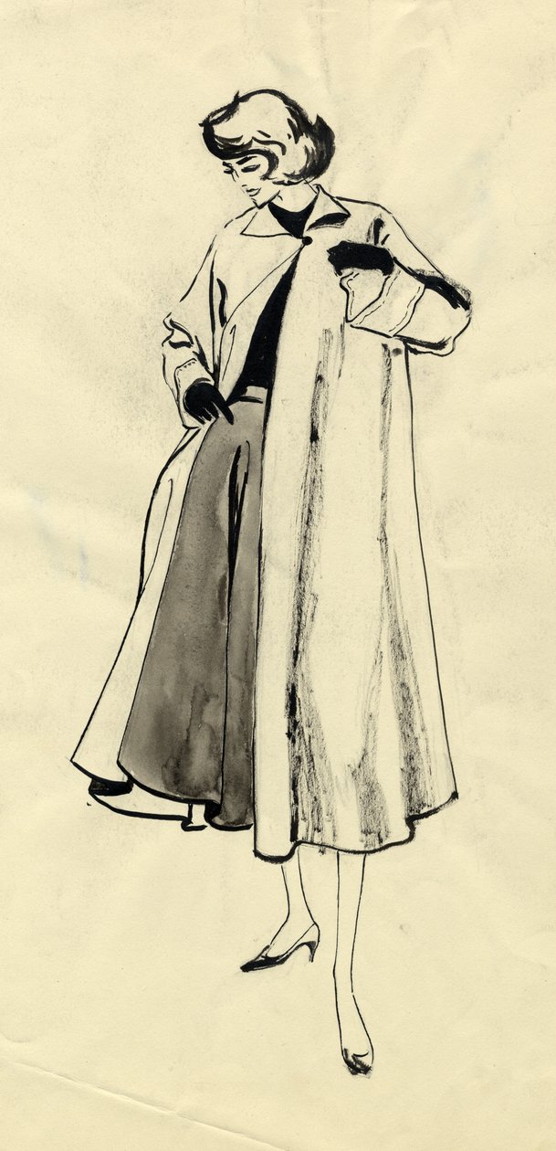 Nő kabátban és szoknyában, 1950. alkotó: Shirley Markham