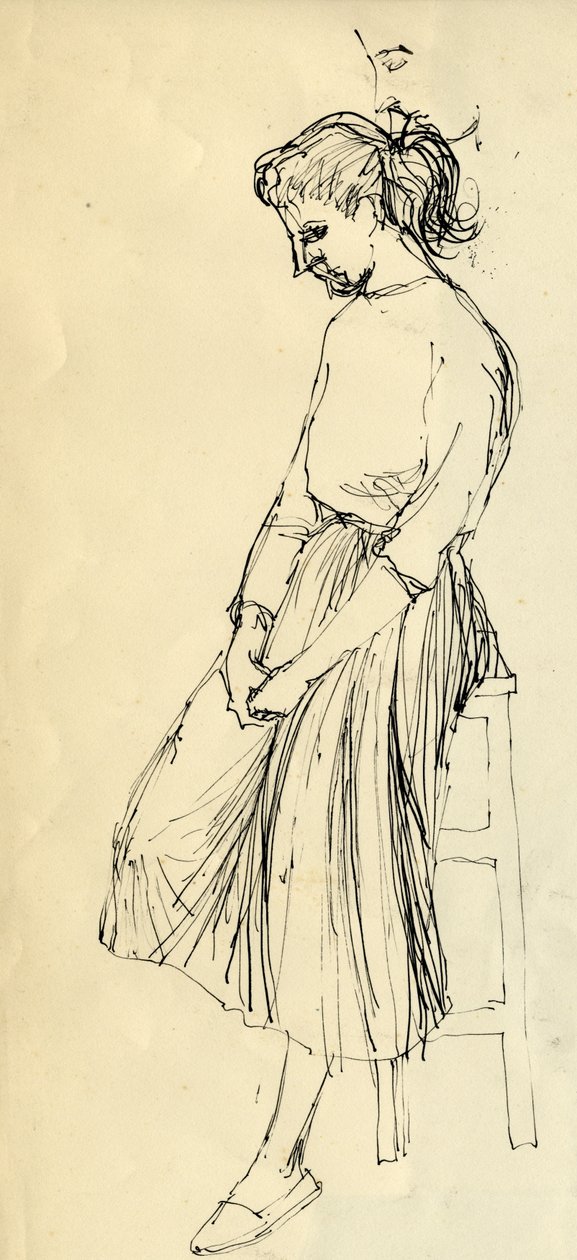 Nő ül egy zsámolyon, 1950. alkotó: Shirley Markham