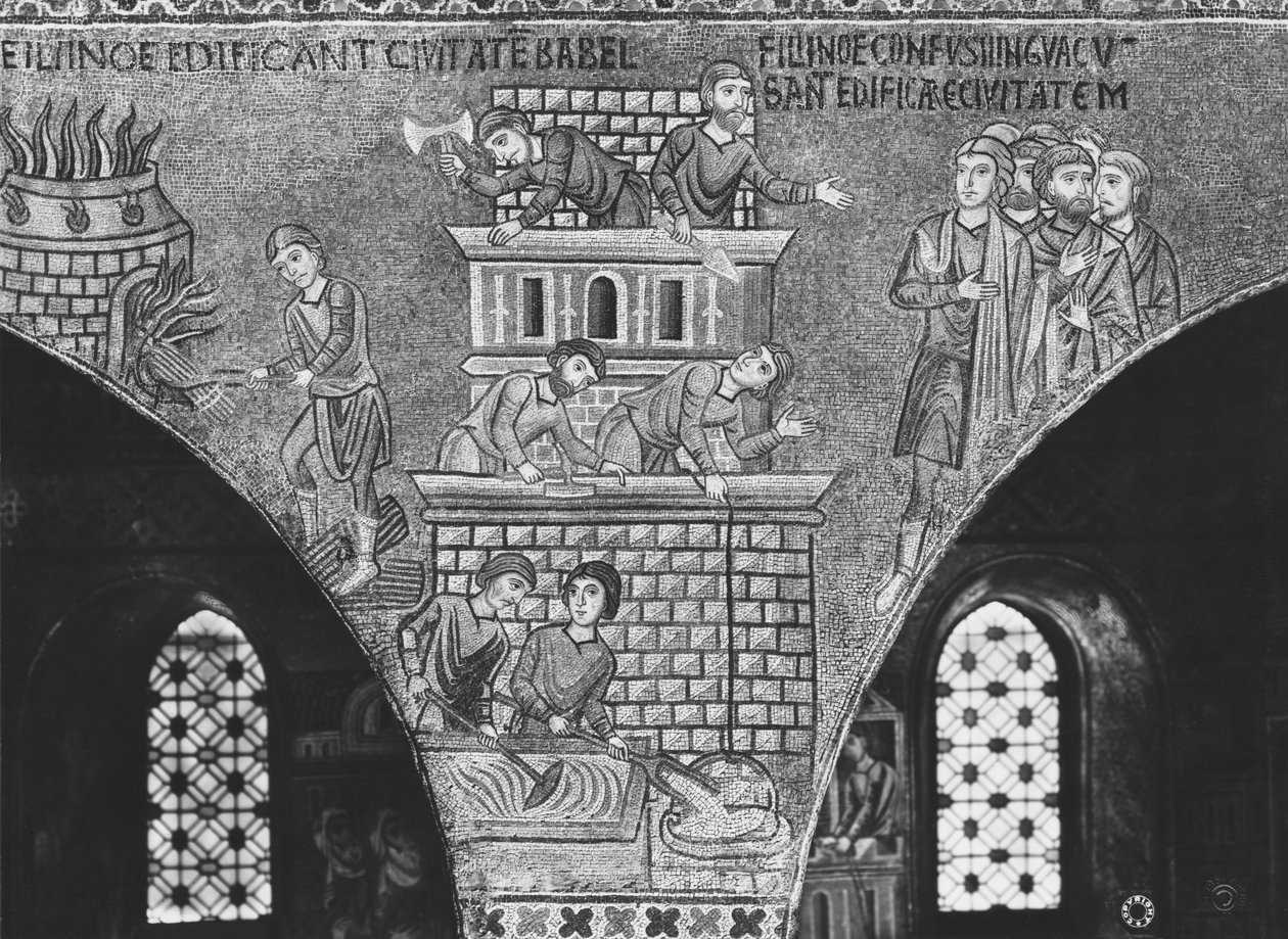 Bábel tornyának építése (mozaik) alkotó: Sicilian School