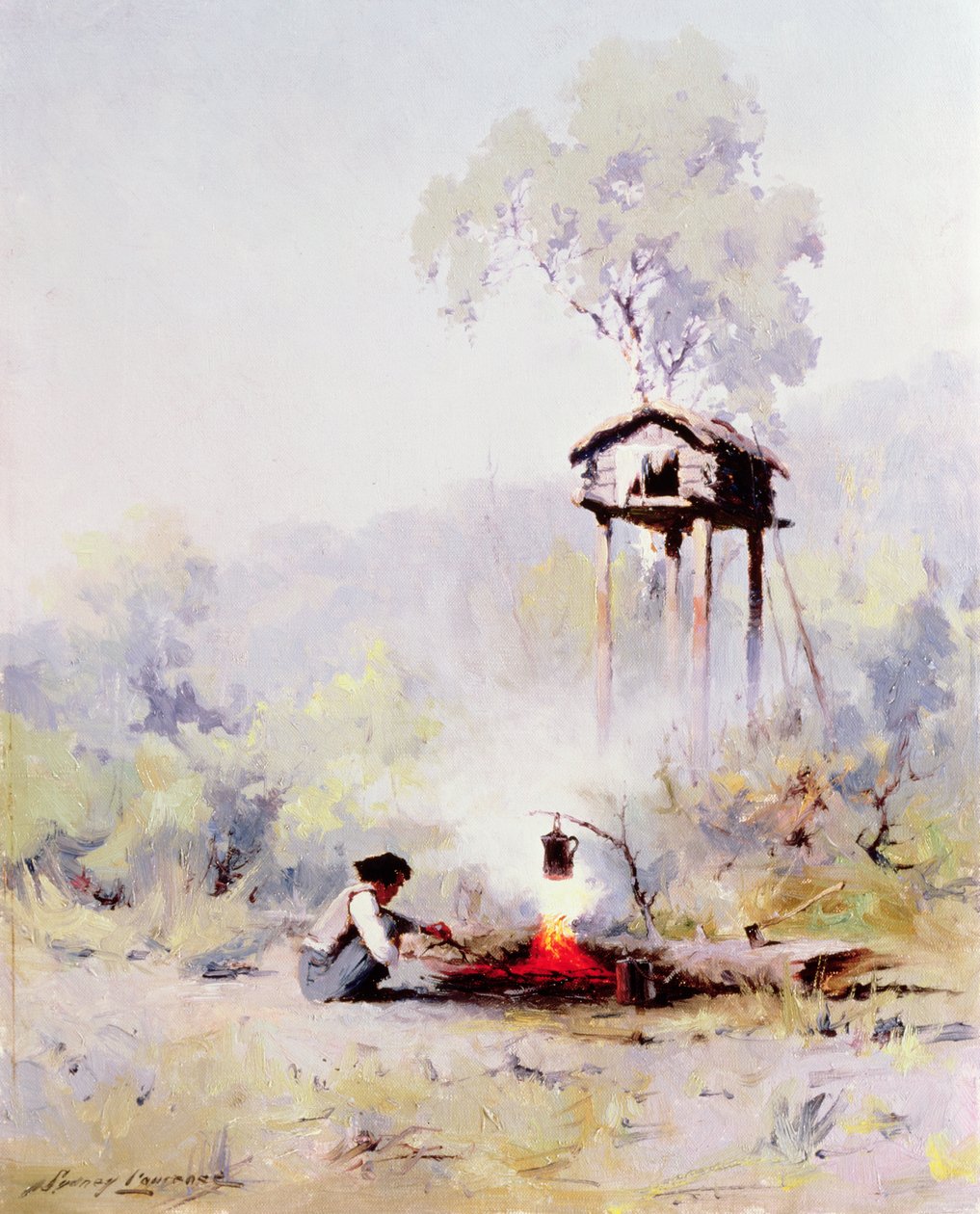 Tábortűz (olaj, vászon) alkotó: Sidney Laurence