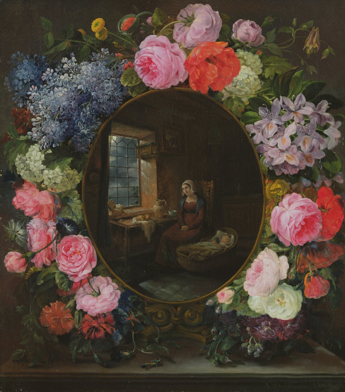 Anya és gyermeke virágfüzérben, 1829 alkotó: Siegfried Detler Bendixen