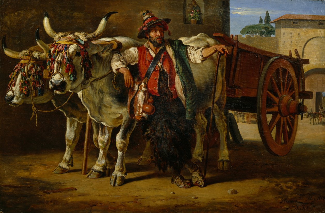 Férfi bikakocsival, Firenze alkotó: Siegwald Johannes Dahl