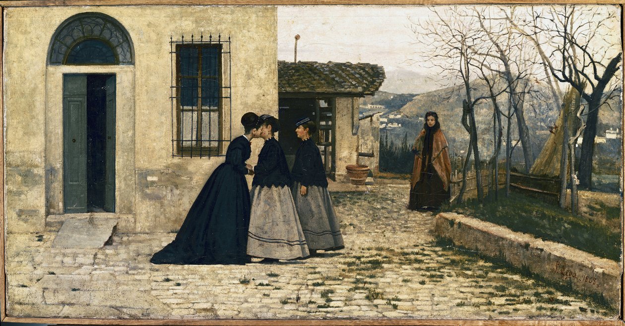 A látogatás (olaj, vászon alkotó: Silvestro Lega