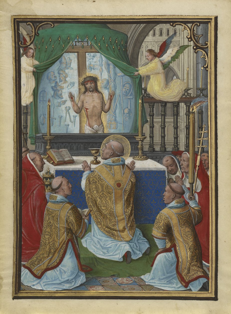Szent Gergely mise, miniatűr München-Montserrat óráiból alkotó: Simon Bening