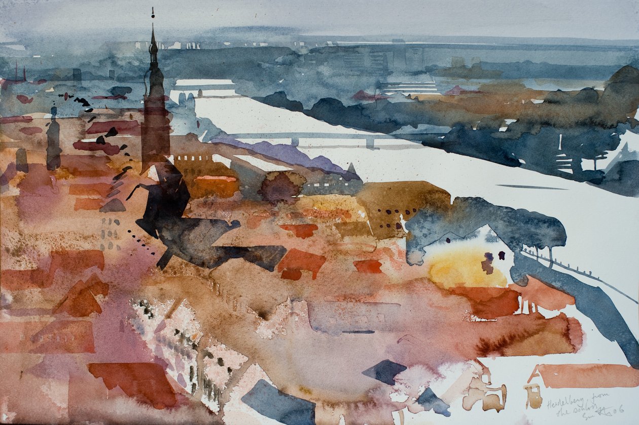 Heidelberg a kastély felől, 2006 (akvarell) alkotó: Simon Fletcher