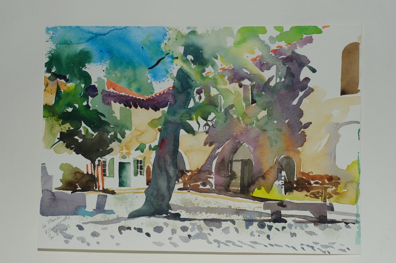 La Place, Villeneuvette, 2009 (akvarell, papír) alkotó: Simon Fletcher