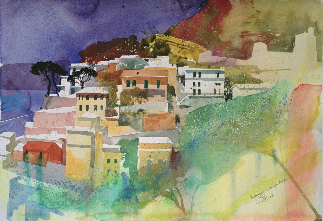 Riomaggiore cinqueterre, Olaszország, 2002 (akvarell) alkotó: Simon Fletcher