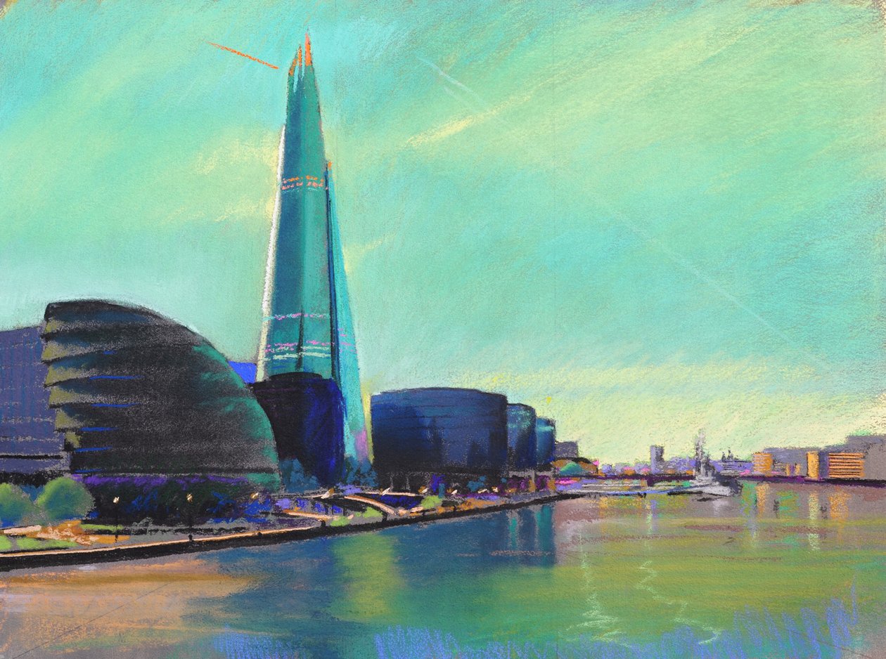 A Shard a Tower Bridge-ről, 2015 (pasztell) alkotó: Simon Fletcher