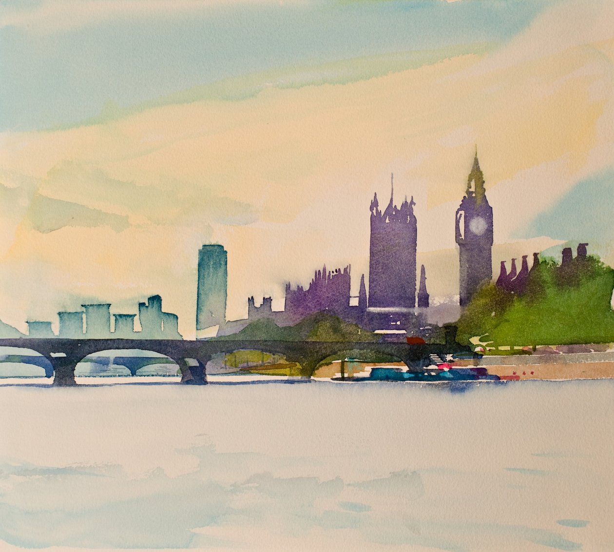 Westminster a gyaloghídról II, 2016 (akvarell) alkotó: Simon Fletcher