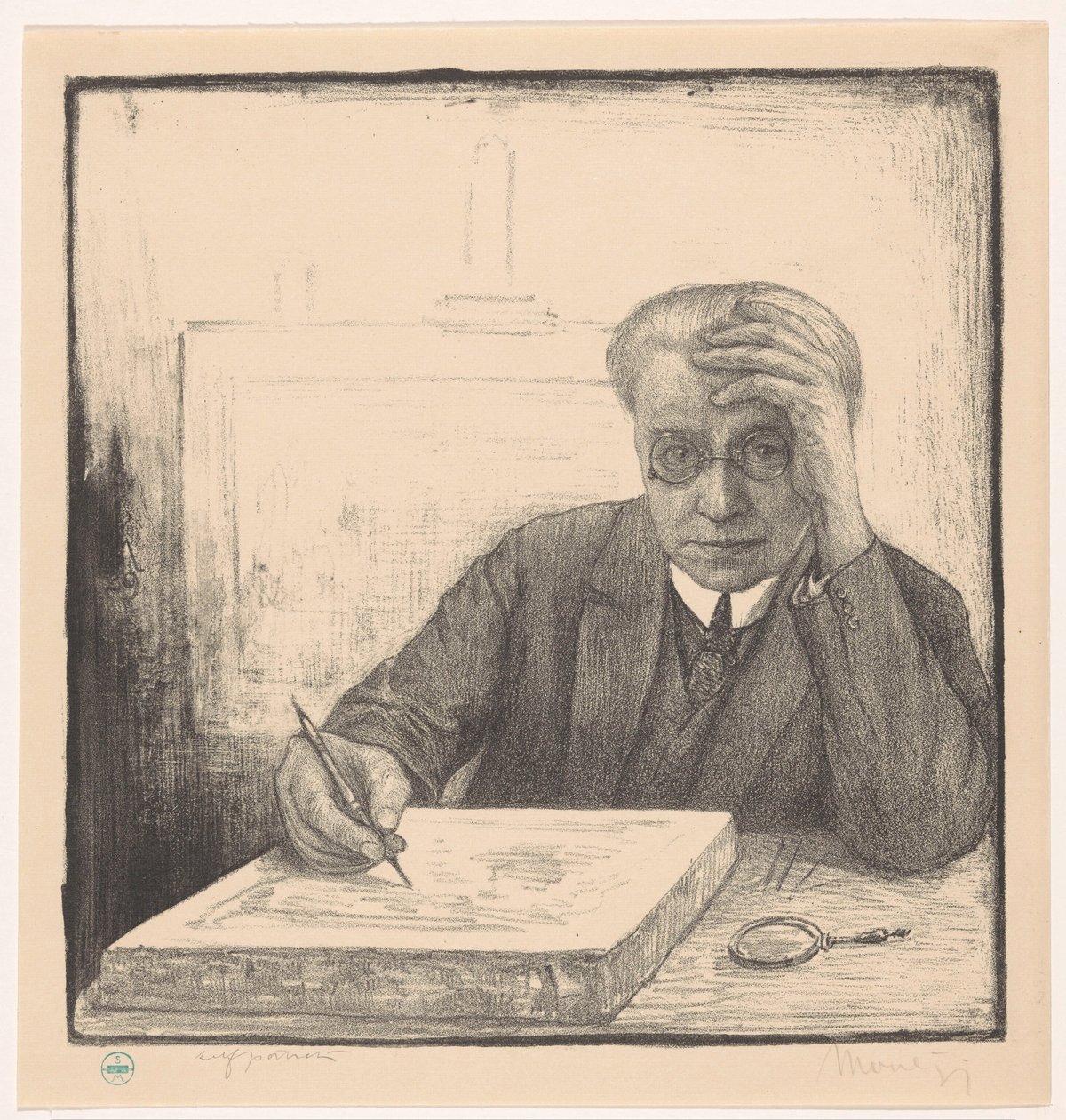 Önarckép litho kővel alkotó: Simon Moulijn (signed by artist)