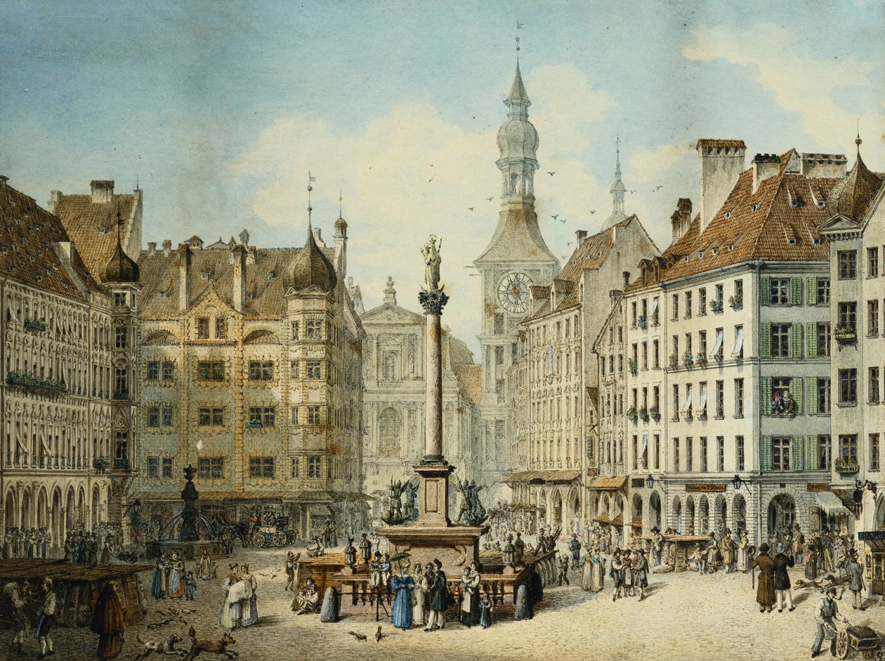 A Schrannenplatz, München, 1835 alkotó: Simon Quaglio