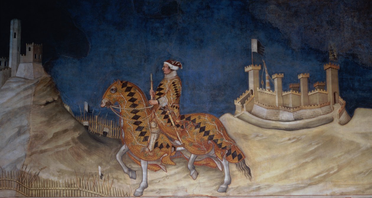 Megemlékezés Guidoriccio da Foglianoról Montemassi ostrománál, a Sala del Mappamondóból, 1328 (részlet) alkotó: Simone Martini