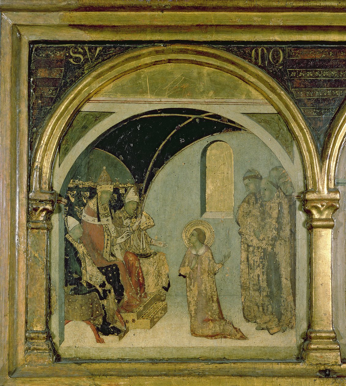 Részlet Szent Ludovicót ábrázoló VIII. Bonifác pápa előtt Szent Ludovicó predellájából alkotó: Simone Martini