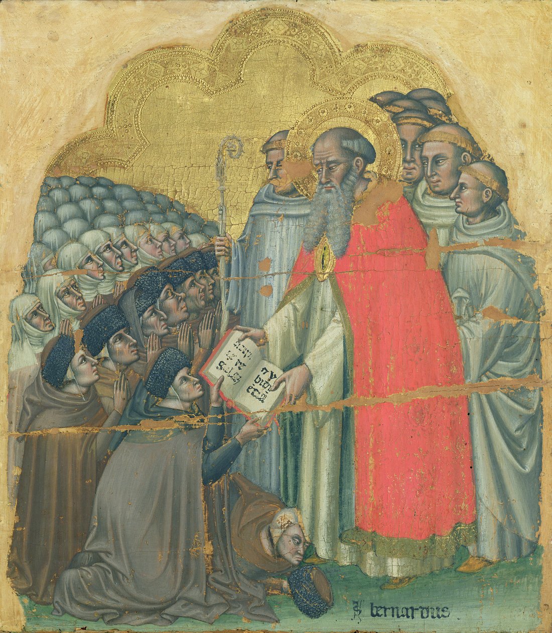 Szent Bernát Tolomeo (1272-1348), aki a regulát adja rendjének (tempera vásznon) alkotó: Simone dei Crocifissi