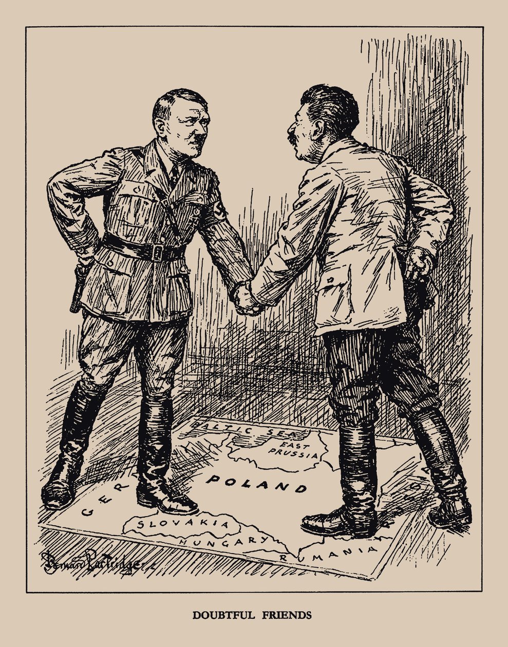 Kétes barátok. Punch magazin, 1939, 1939. alkotó: Sir Bernard Partridge