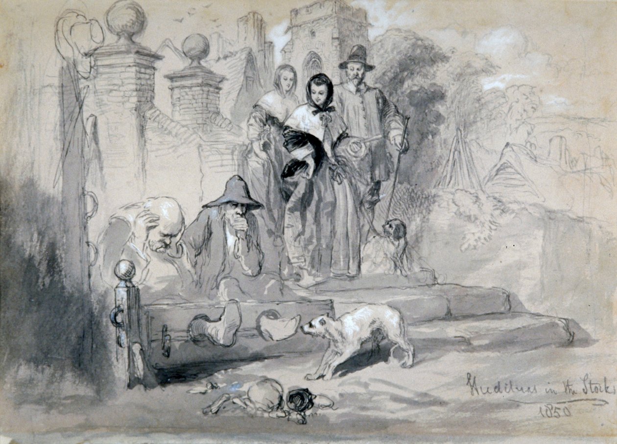 „Hudibrák a készletekben”, 1850 alkotó: Sir John Gilbert