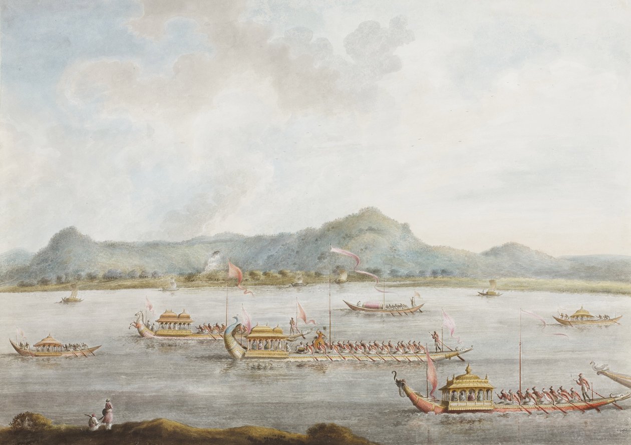 A murshidabadi nawab csónakjai a Gangesz folyón, 1814 (átlátszatlan wc, papír) alkotó: Sita Ram