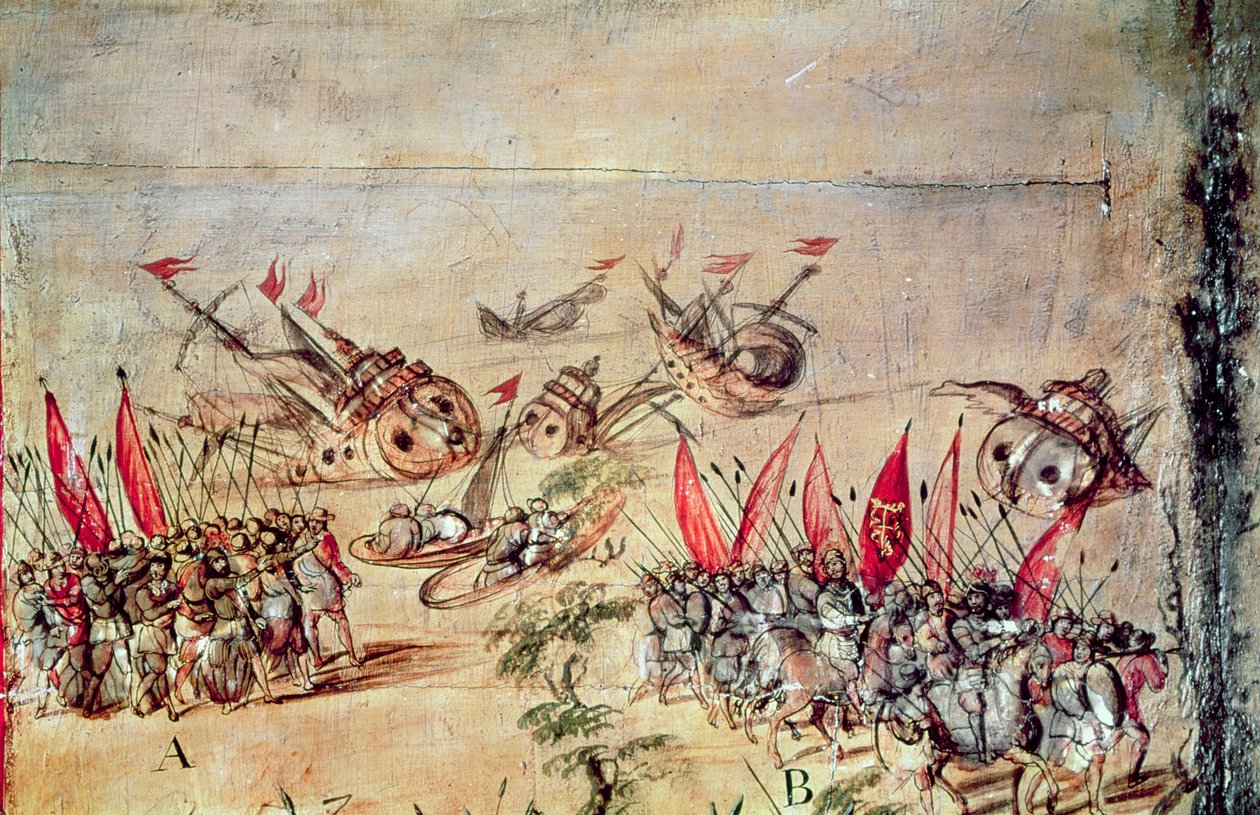 Cortes elsüllyeszti flottáját Mexikó partjainál, 1518 alkotó: Spanish School