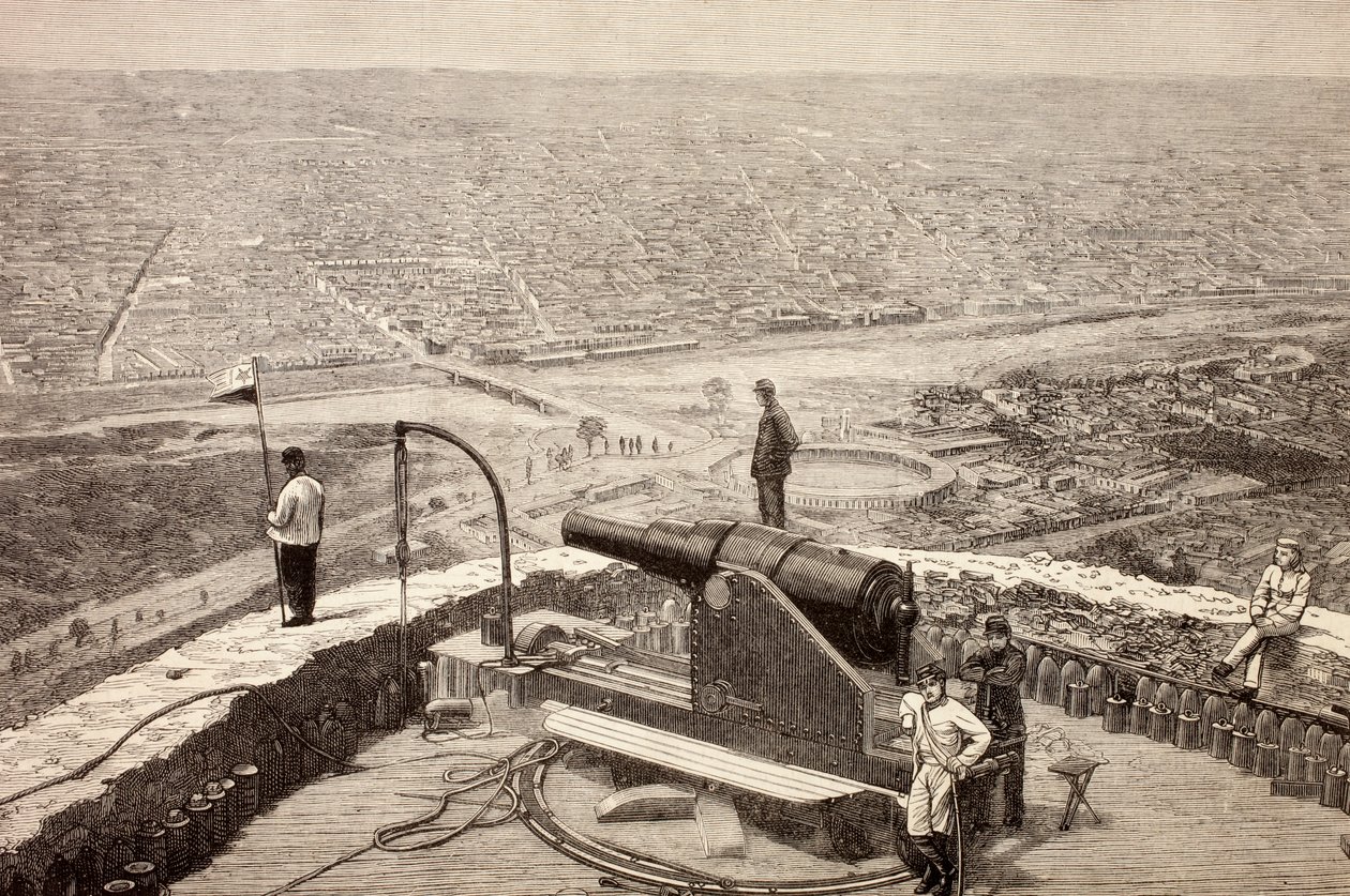 A perui Lima átfogó képe az 1880-as évek körüli San Cristobal erődből, az 1881-es „La Ilustracion Espanola y Americana”-ból alkotó: Spanish School