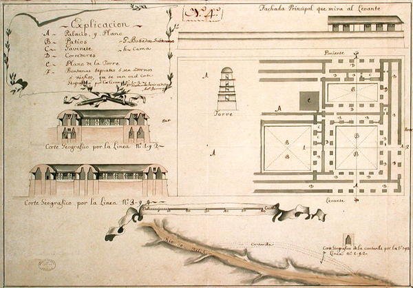 A mexikói Palenque régészeti ásatásának terve, 1785 (toll, tinta és WC papíron) alkotó: Spanish School