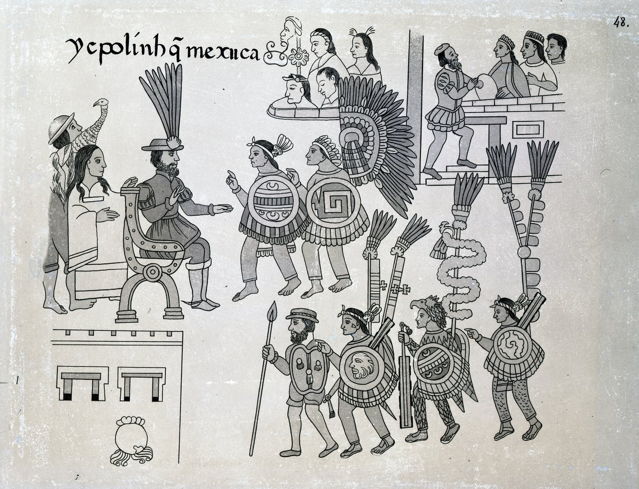 Cuauhtemoc utolsó azték császár megadja magát, Alfredo Chavero „Antiguedades Mexicanas” lemeze, 1892 alkotó: Spanish School