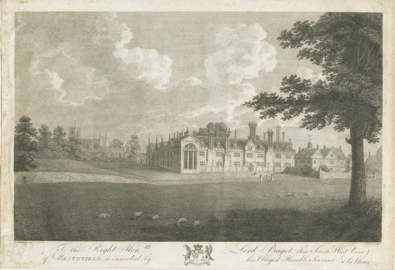 Blithfield Hall: metszet, és [XVIII. század] alkotó: Stebbing Shaw
