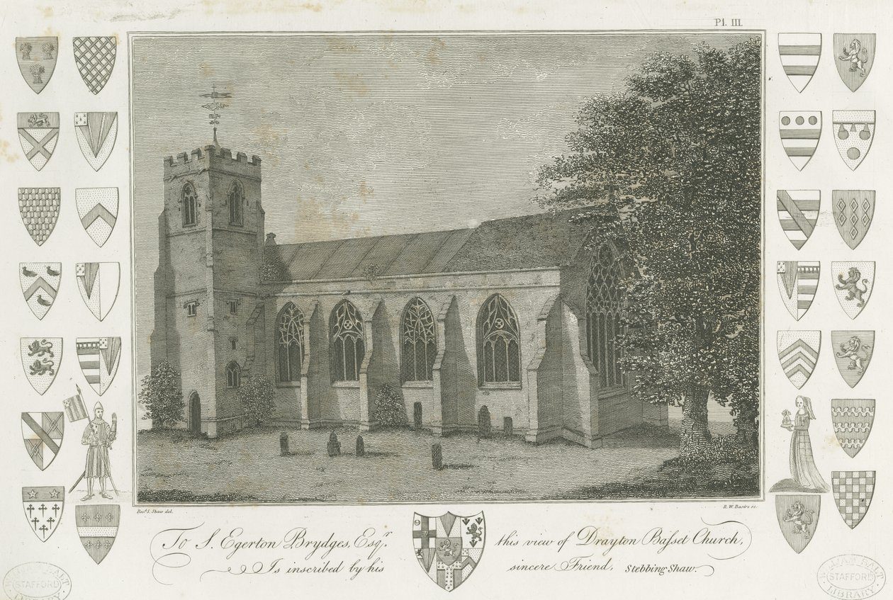 Drayton Bassett Church: metszet, nd [1762-1802] (nyomtatás) alkotó: Stebbing Shaw