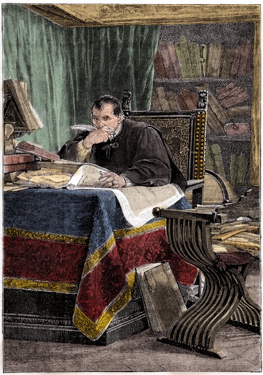 Niccolo Machiavelli (1469-1527) portréja (metszet) alkotó: Stefano Ussi