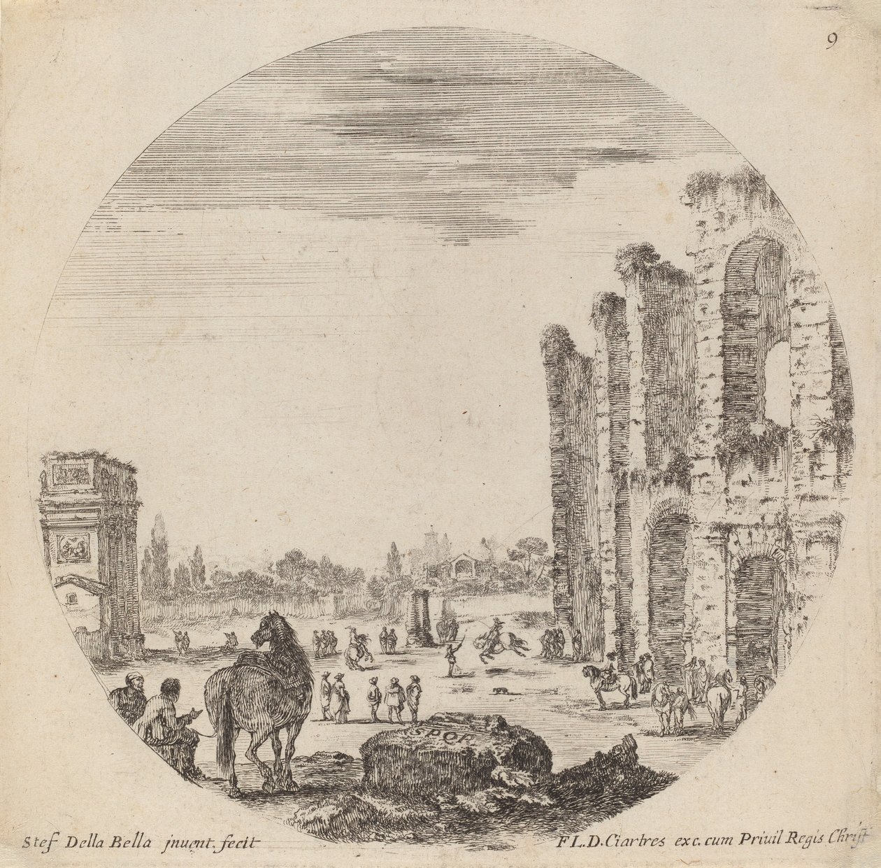 Colosseum és Konstantin diadalíve, 1646. alkotó: Stefano della Bella