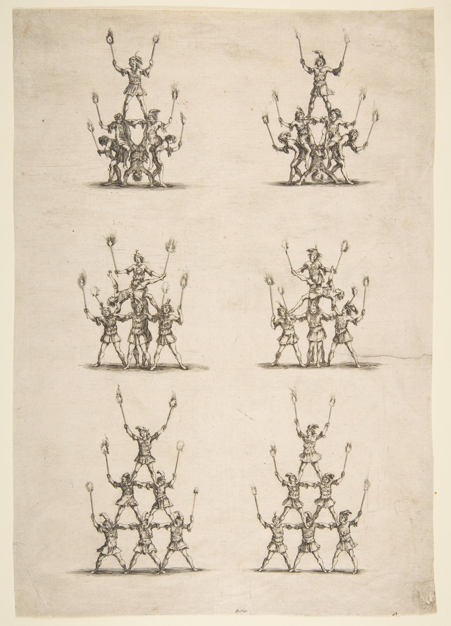 Harminchat akrobata hat csoportban, 1652. alkotó: Stefano della Bella