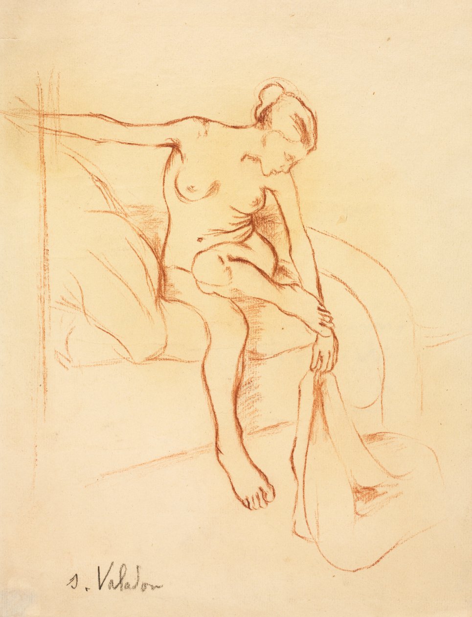 Meztelen nő ül egy ágyon alkotó: Suzanne Valadon