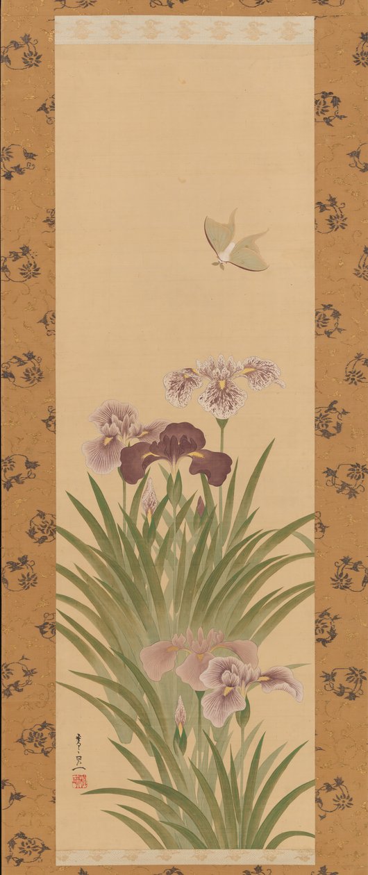 Íriszek és lepkék, kb. 1850. alkotó: Suzuki Kiitsu
