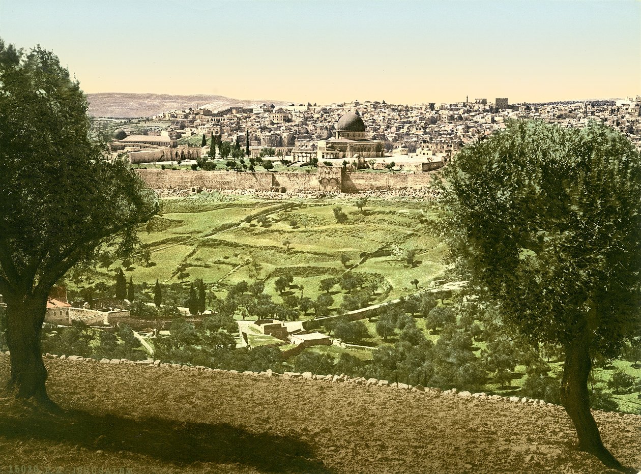 Jeruzsálem általános képe keletről, 1880-1900 körül (photochrom) alkotó: Swiss Photographer