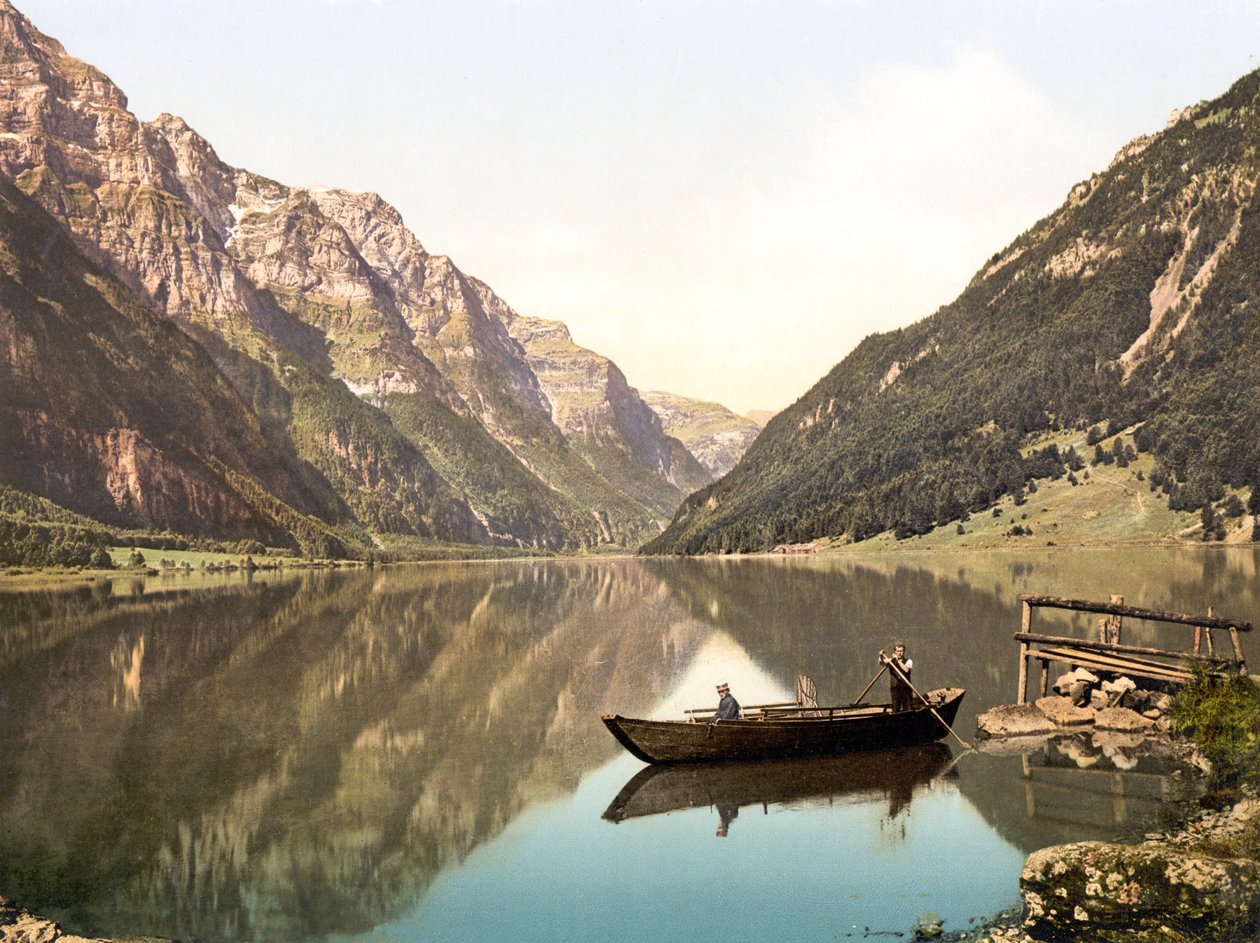 Klöntalersee, Glarus, Svájc, pub. 1900 körül alkotó: Swiss Photographer