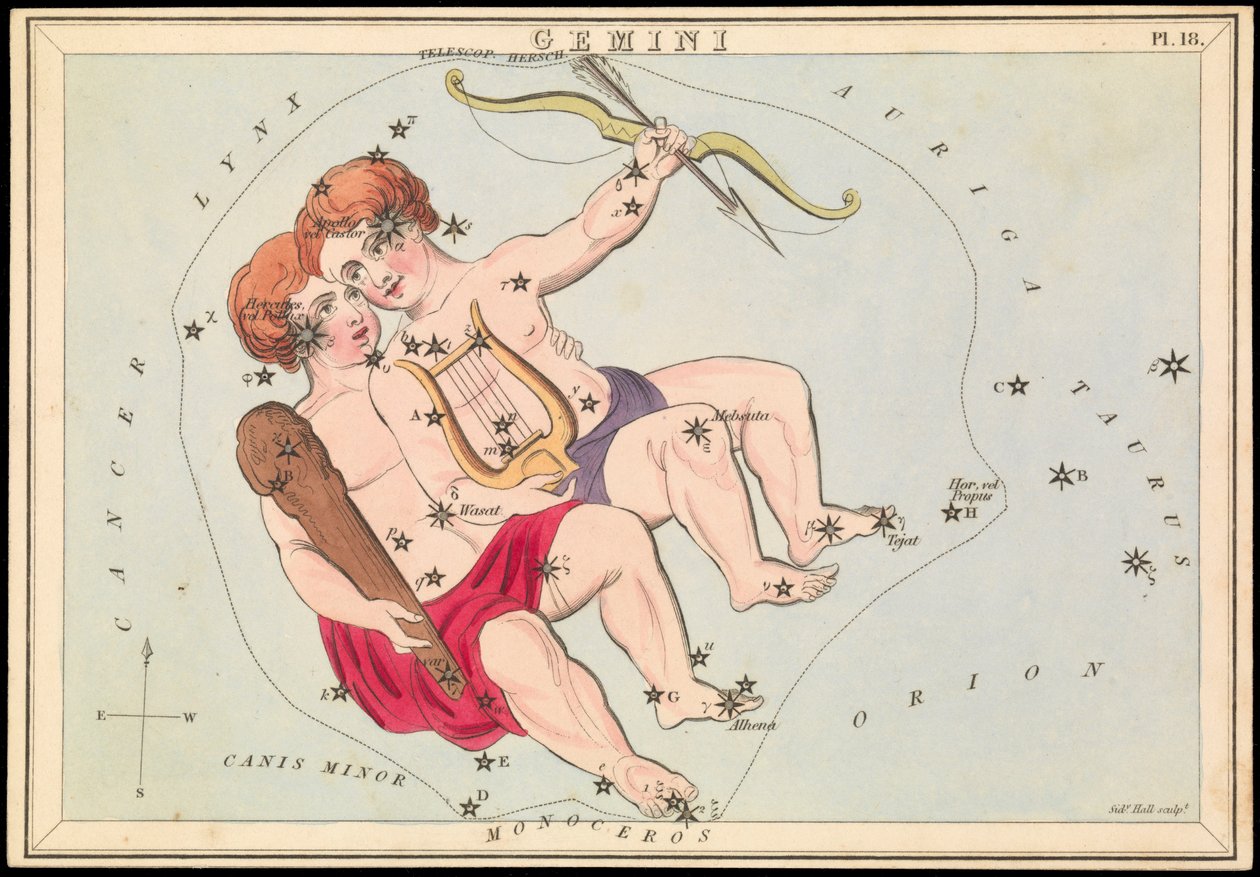 Gemini, 1825 körüli (kártya, papír, szövet ) alkotó: Sydney Hall