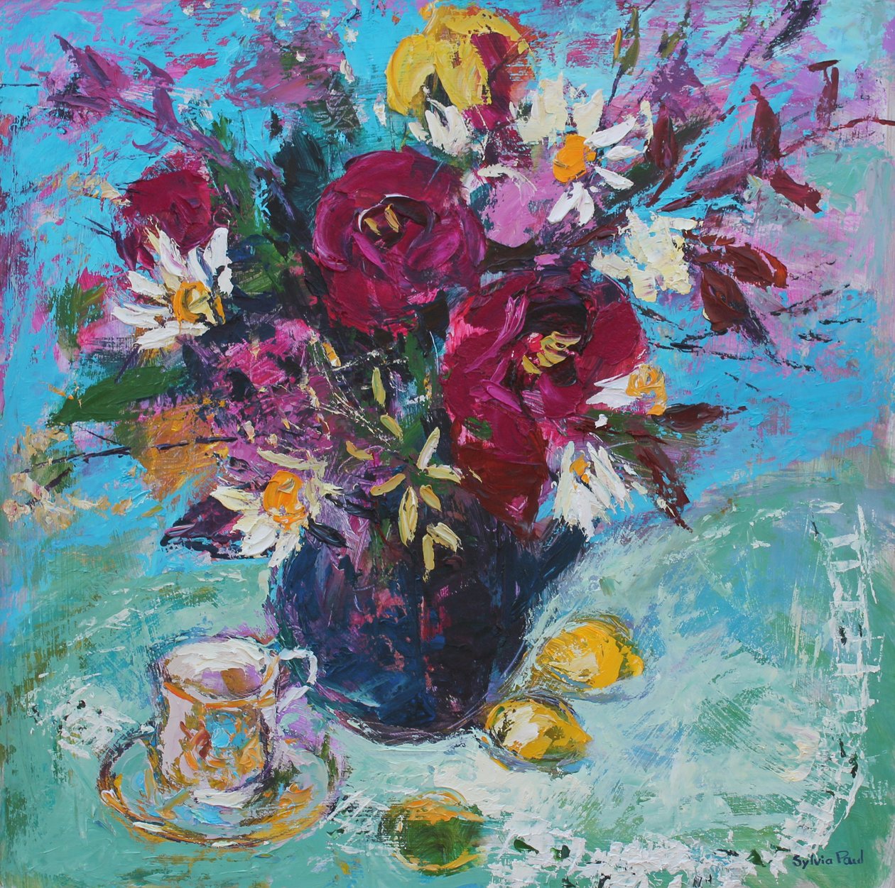 Csendélet teáscsészével, 2013, olaj, fedélzeten alkotó: Sylvia Paul