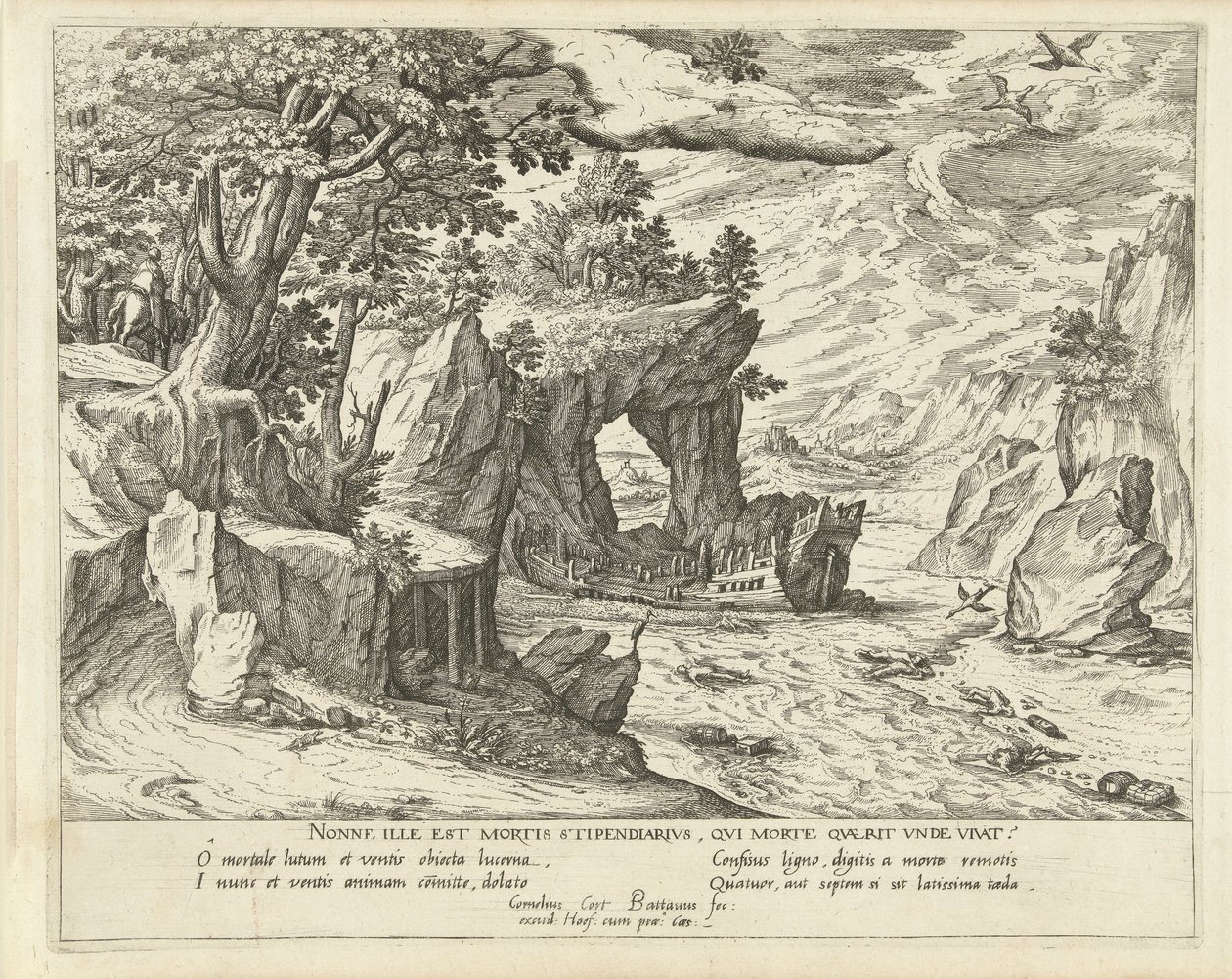 Hajótörés Allegorikus tájak (sorozat címe) alkotó: Symon Novelanus (attributed to)