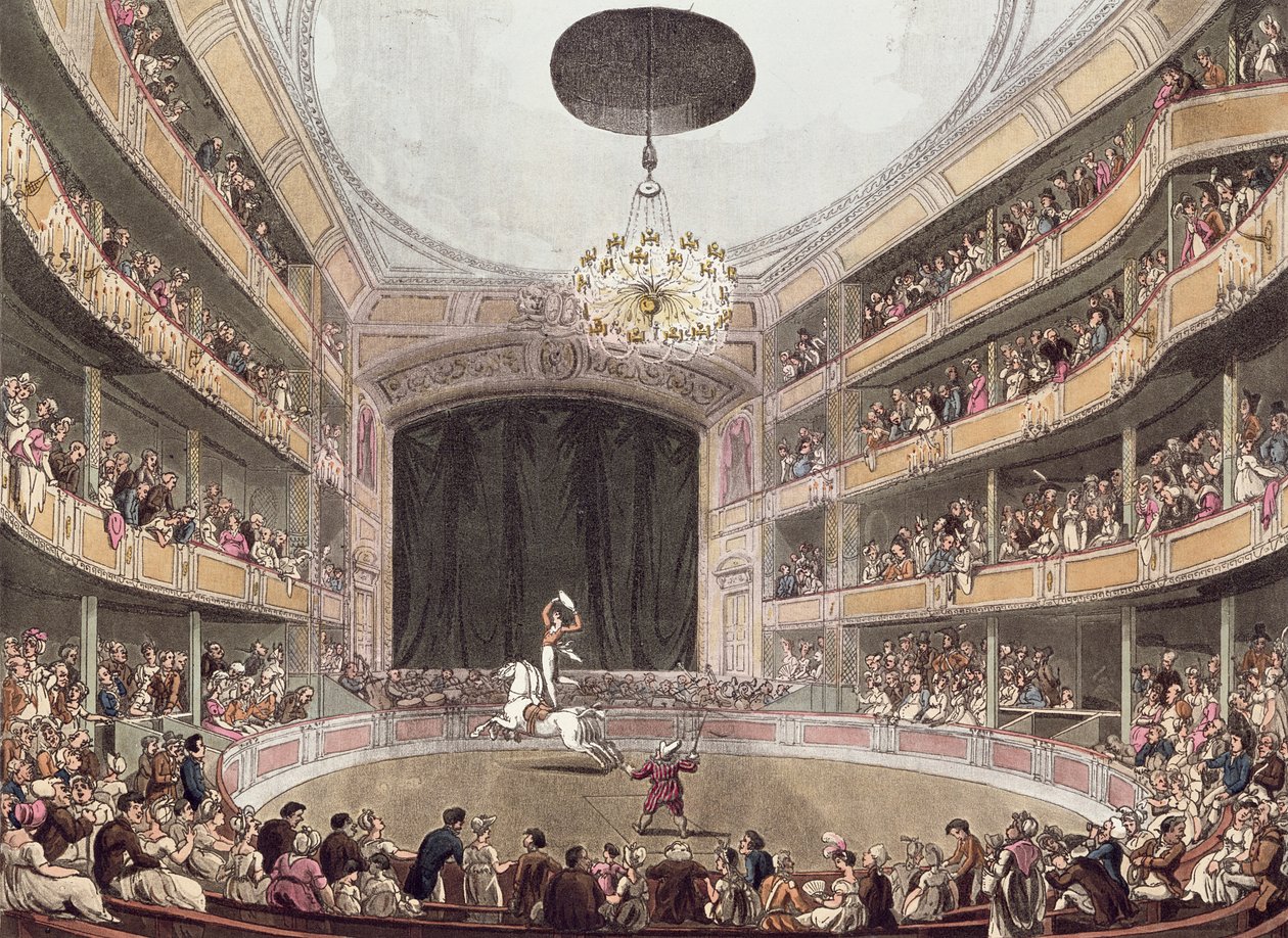 Astley amfiteátruma Ackermann londoni mikrokozmoszából alkotó: Pugin and Rowlandson