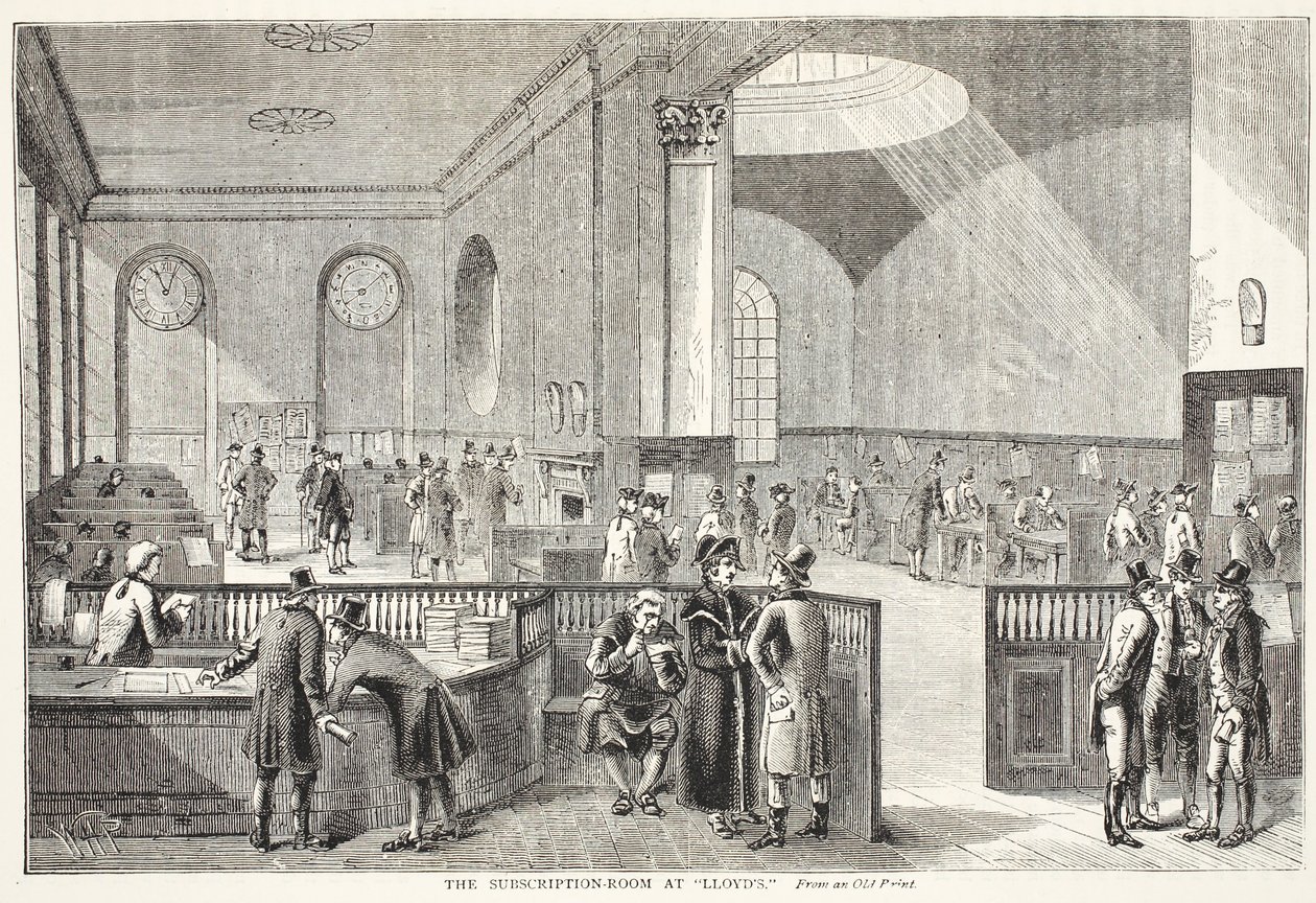 Az előfizetési szoba a Lloydsnál, egy régi nyomat után alkotó: Pugin and Rowlandson
