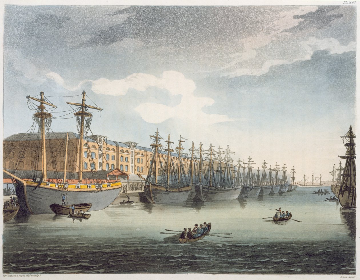 Nyugat-indiai dokkok, 1809 alkotó: Pugin and Rowlandson
