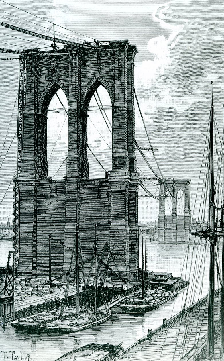 A Brooklyn híd építés alatt, fénykép után készült, 1878 alkotó: T. Taylor