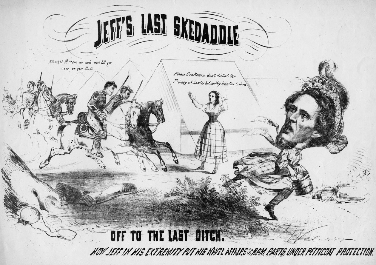 Fent: Jeffs utolsó szökése, lent: Jeff a végsőkig elszántan tette köldökügyeit és kos részeit alsószoknya védelme alá, 1865 körül. alkotó: T. Welcker